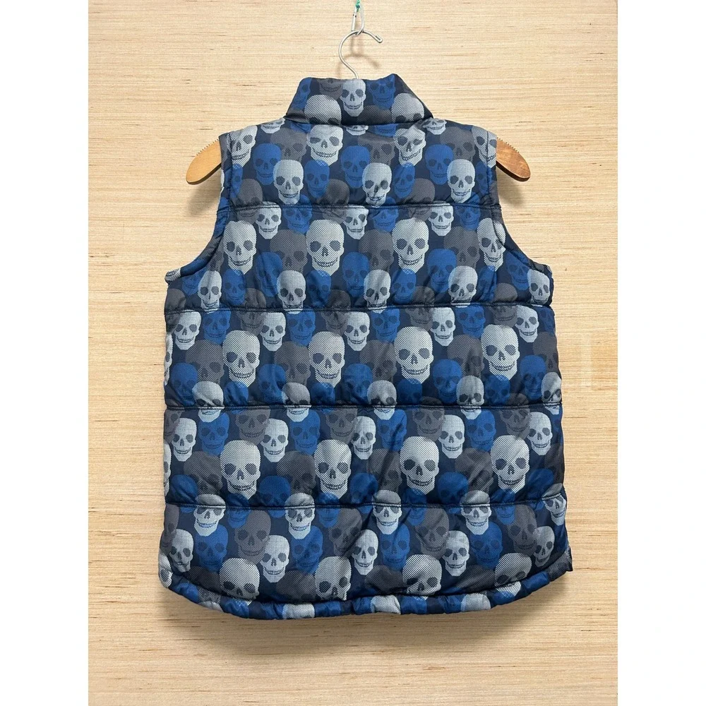 Old Navy Boys Medium 8 Skull Print Puffer Vest Blue Fleece Lined Zip Up‎ 3290